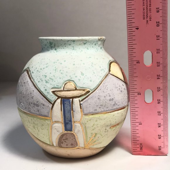 Vintage Mexican Tonala Pottery Vase Signed R. Gonza Artist Made in Mexico Pastel - Picture 13 of 14